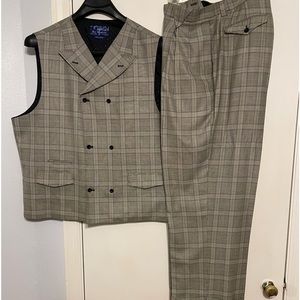 Mens 3 piece black and white plaid vest and pants.